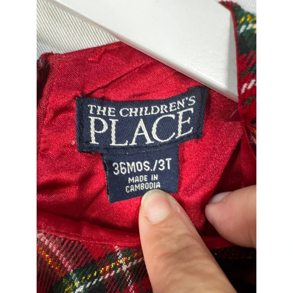 Childrens Place Christmas Dress Set Toddler 3T Red Plaid Excellent 3pc Outfit
